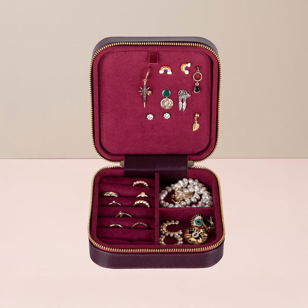 Luxury Travel Jewelry Box – Burgundy - Palermo