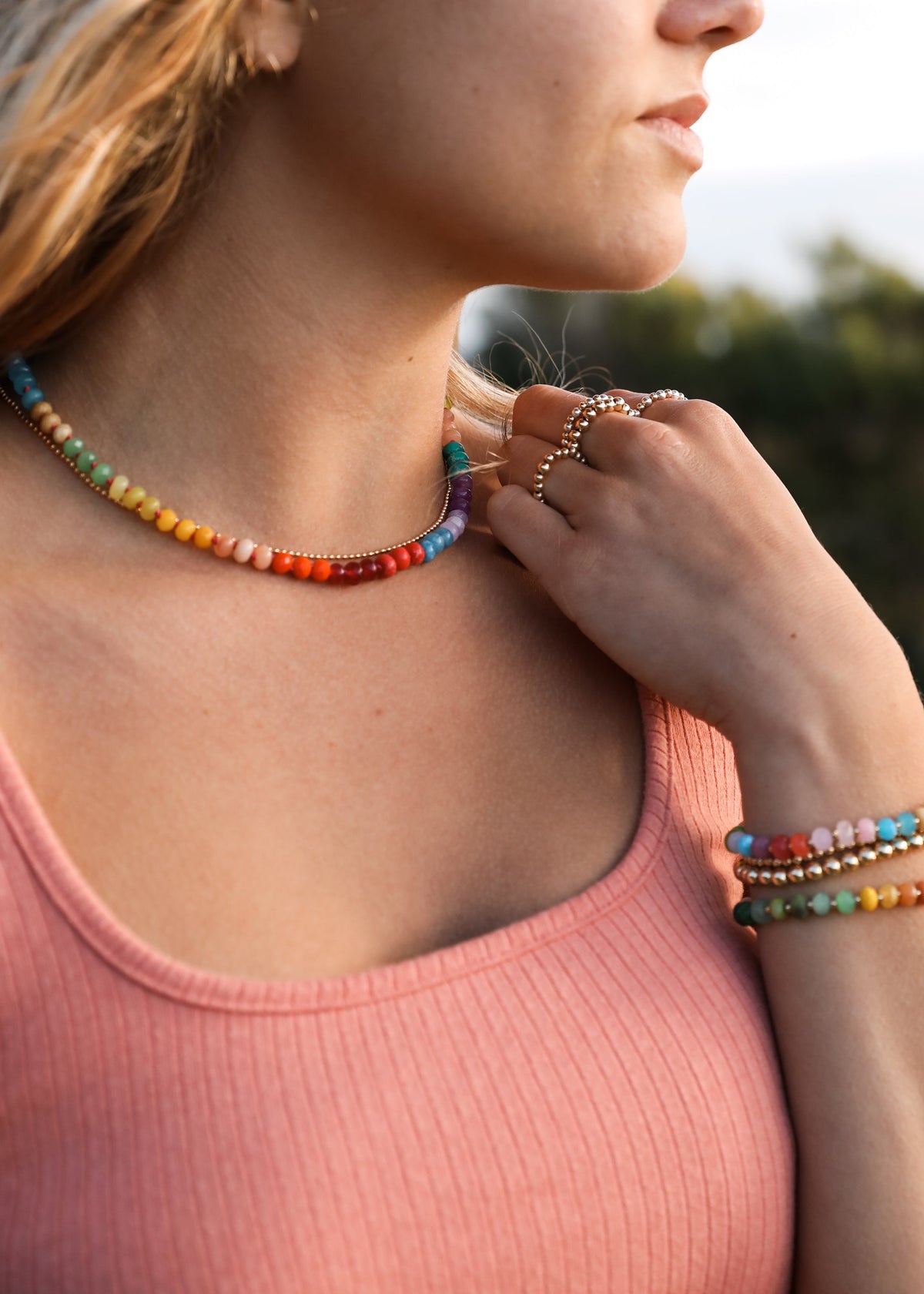 Natural Gemstone Necklace + 14k Gold Filled Toggle : Skyline