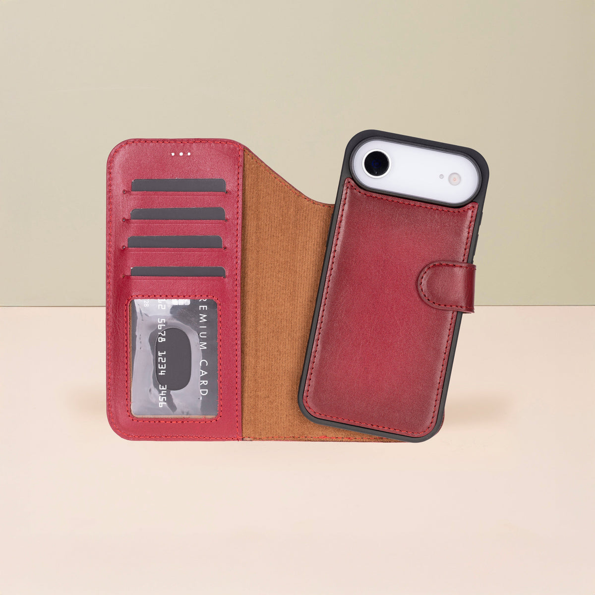 Premium Leather iPhone Air Wallet Case – Red - Austin