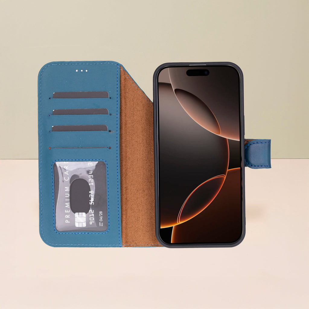 Leather iPhone 17 Pro Max Wallet Case – Blue - Austin