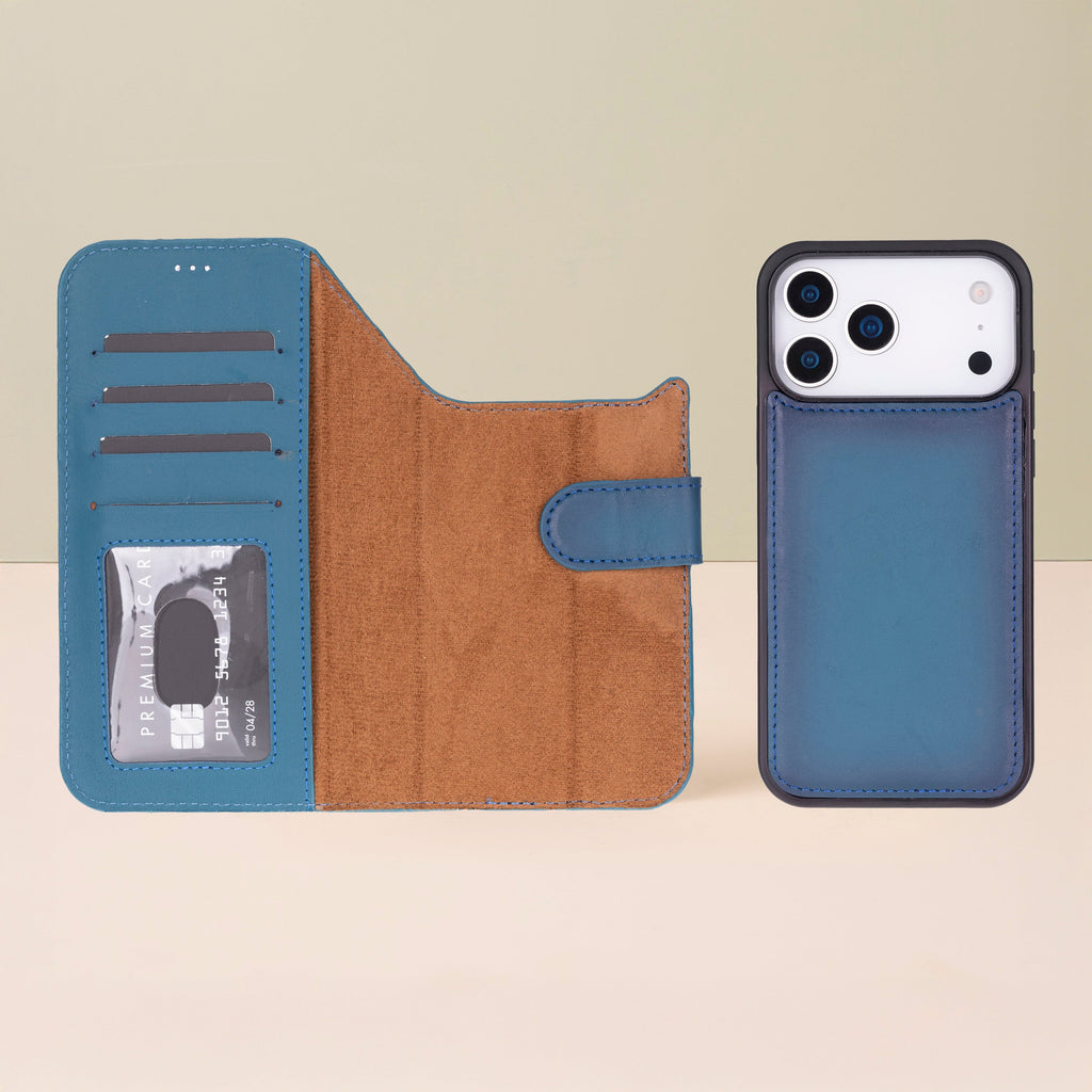 Leather iPhone 17 Pro Max Wallet Case – Blue - Austin