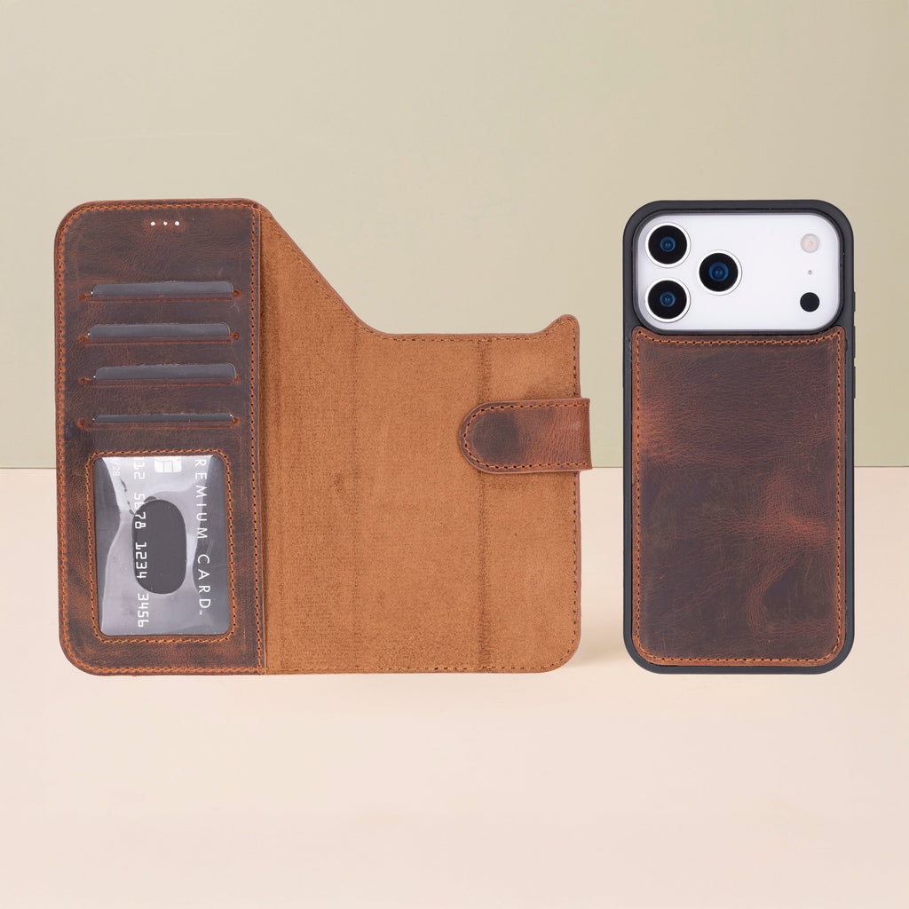 Leather iPhone 17 Pro Max Wallet Case – Brown - Austin