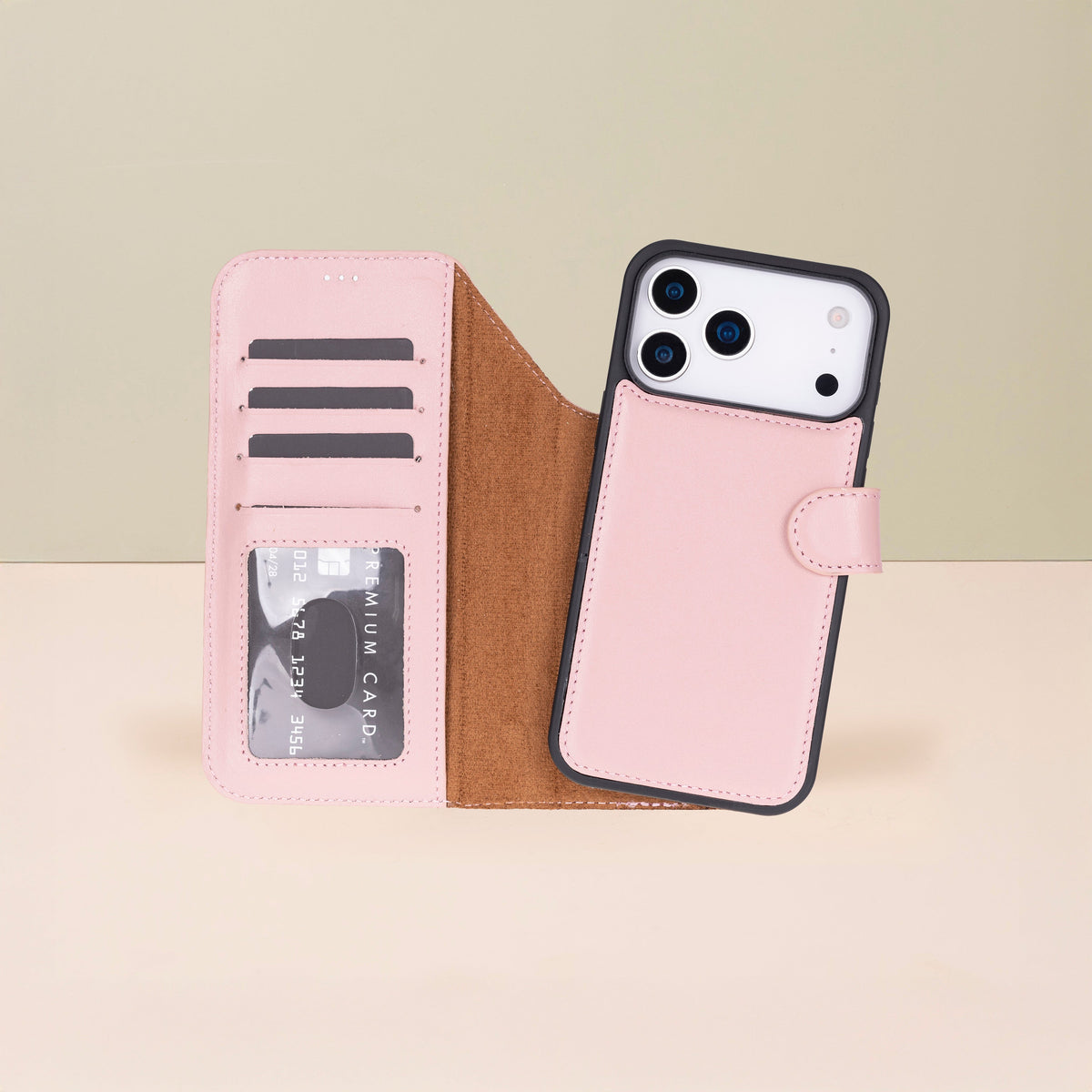 Leather iPhone 17 Pro Max Wallet Case – Pink - Austin