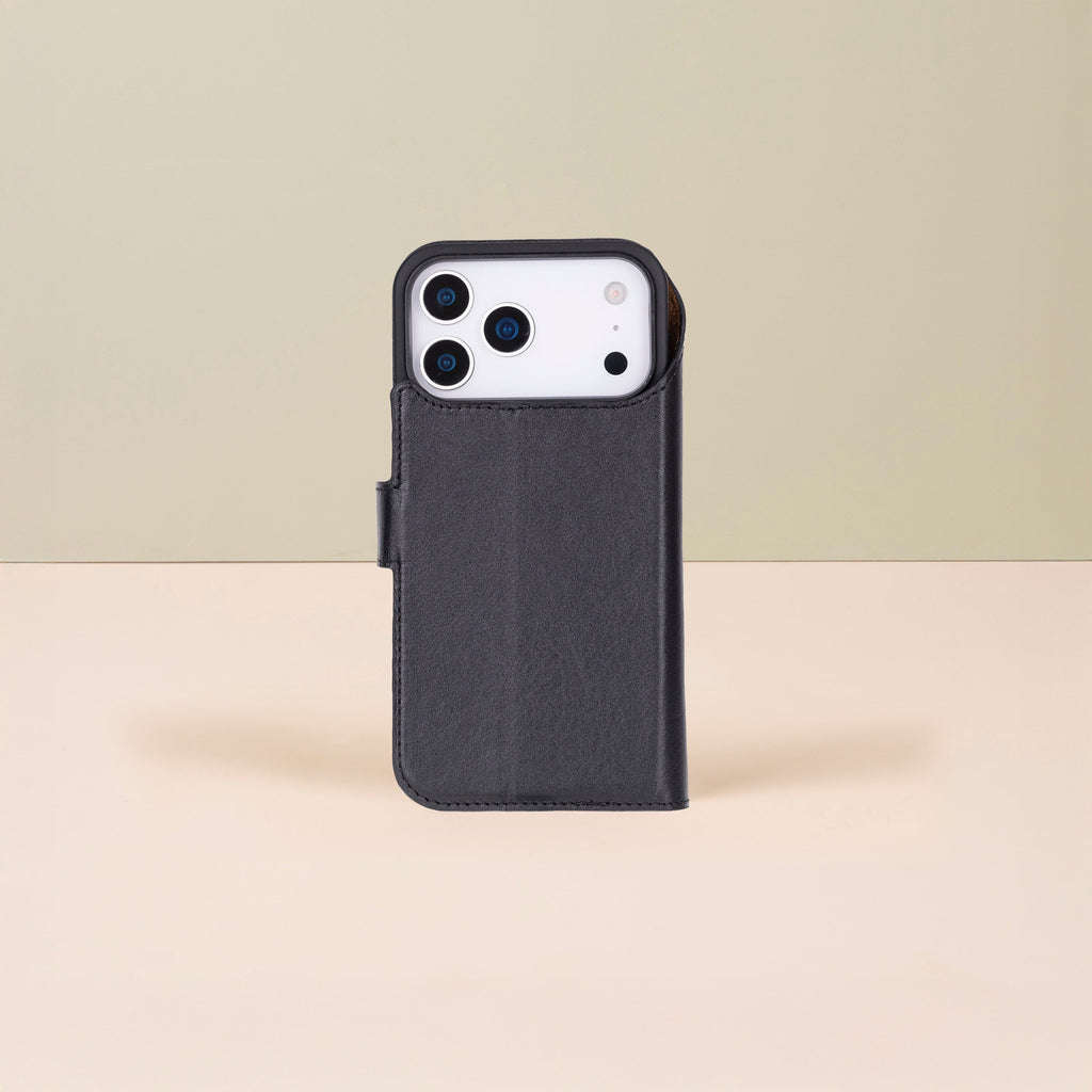 Leather iPhone 17 Pro Max Wallet Case – Black - Austin