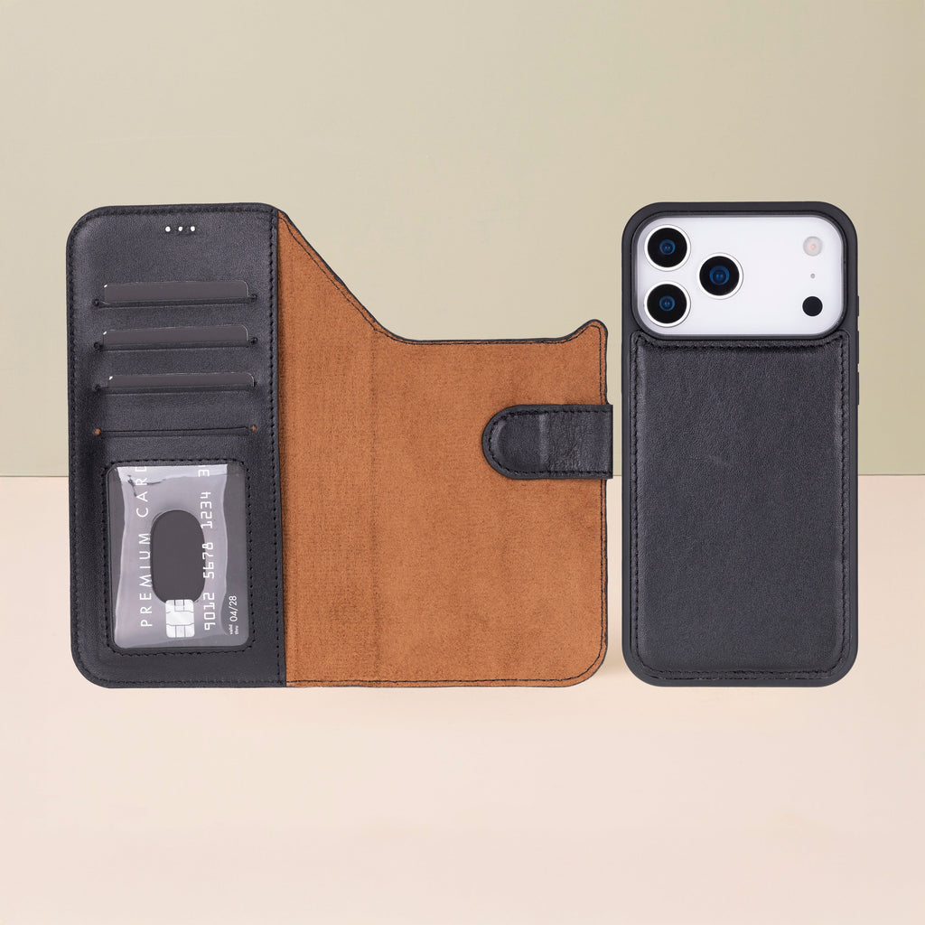 Leather iPhone 17 Pro Wallet Case – Black - Austin