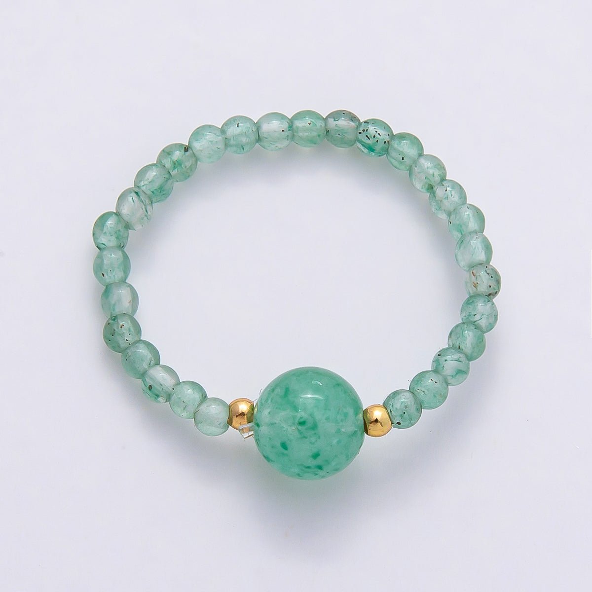 16K Gold Filled Natural Gemstone Round Beaded Elastic Stretch Ring | Rings-00096 ~ Rings-00107