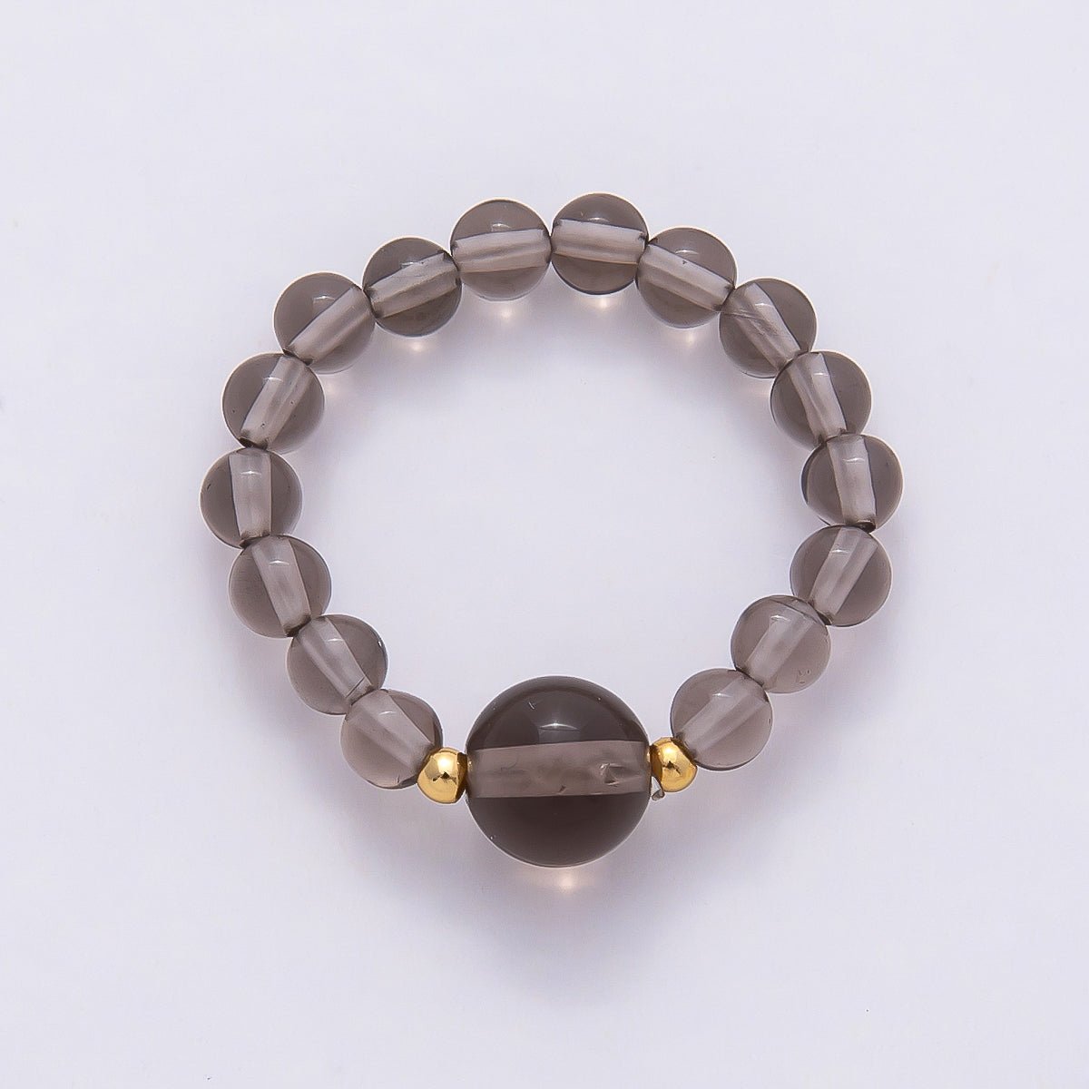 16K Gold Filled Natural Gemstone Round Beaded Elastic Stretch Ring | Rings-00096 ~ Rings-00107