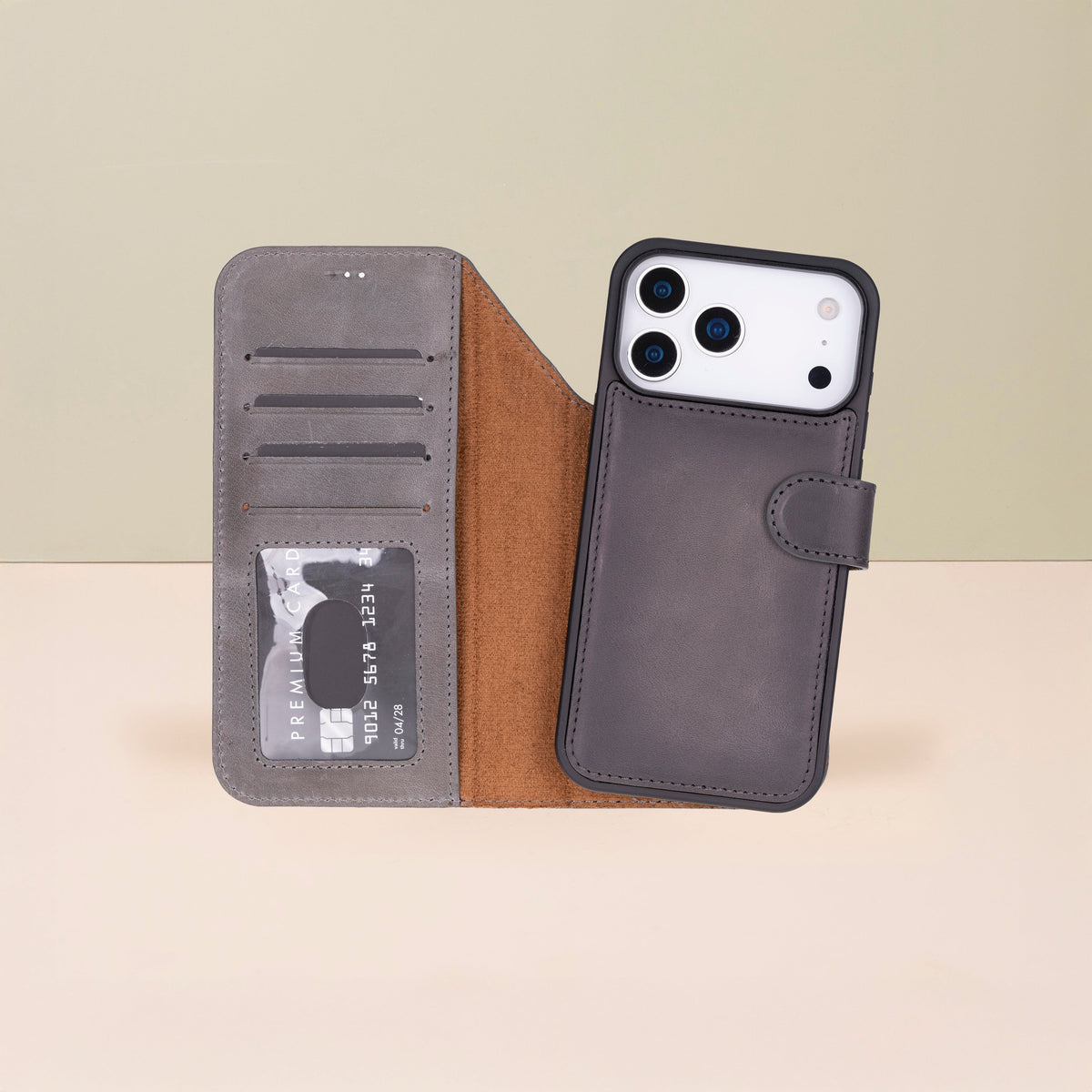 Leather iPhone 17 Pro Max Wallet Case – Gray - Austin