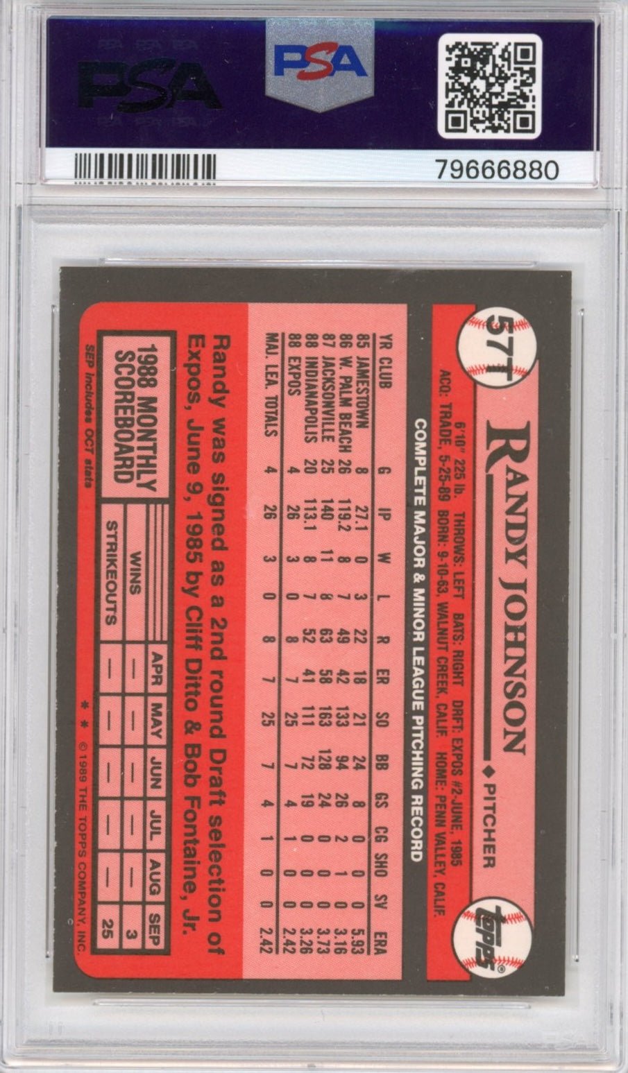 Graded 1989 Topps Traded Randy Johnson #57T Rookie RC Baseball Card PSA 10 Auto Grade Gem Mint