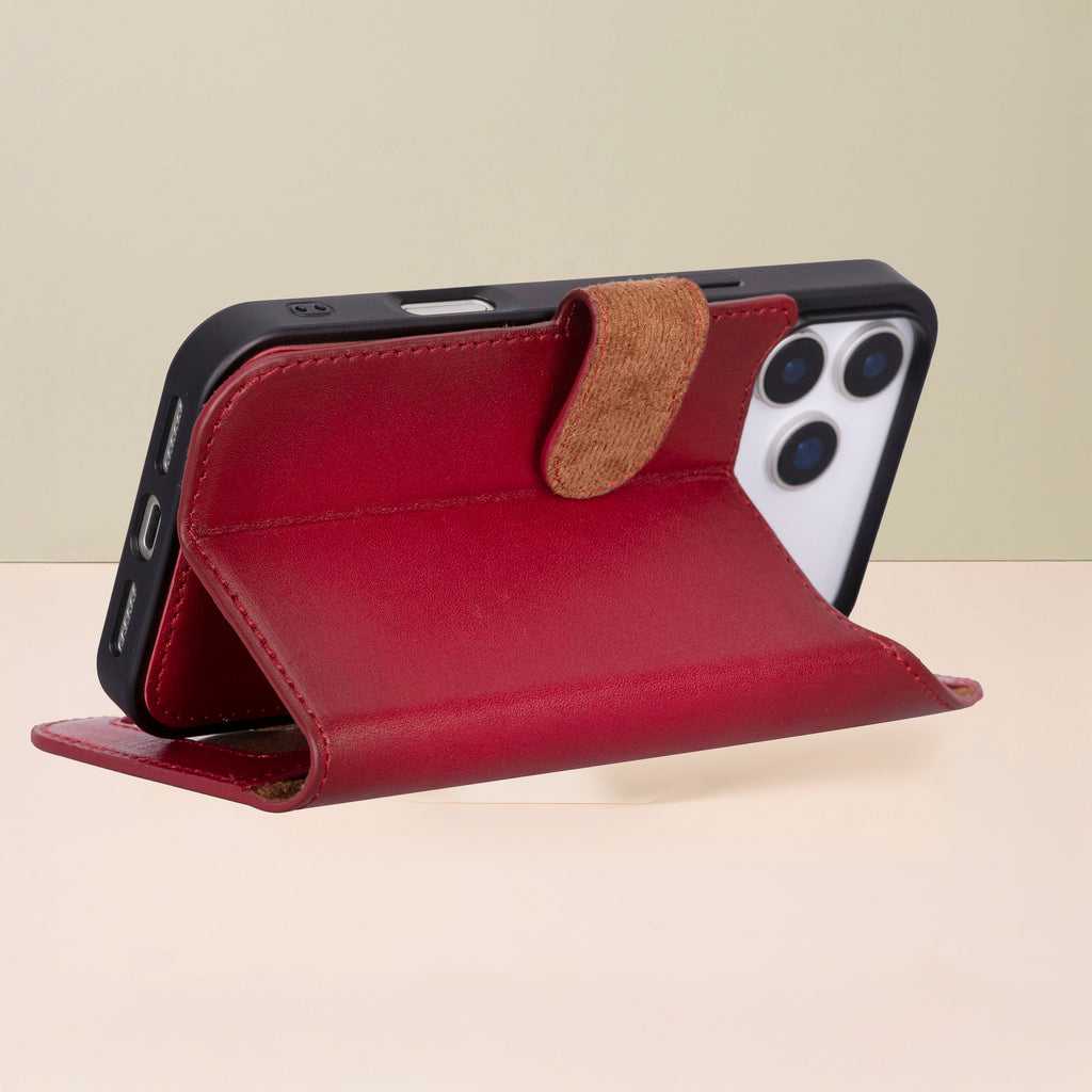 Leather iPhone 17 Pro Max Wallet Case – Red - Austin