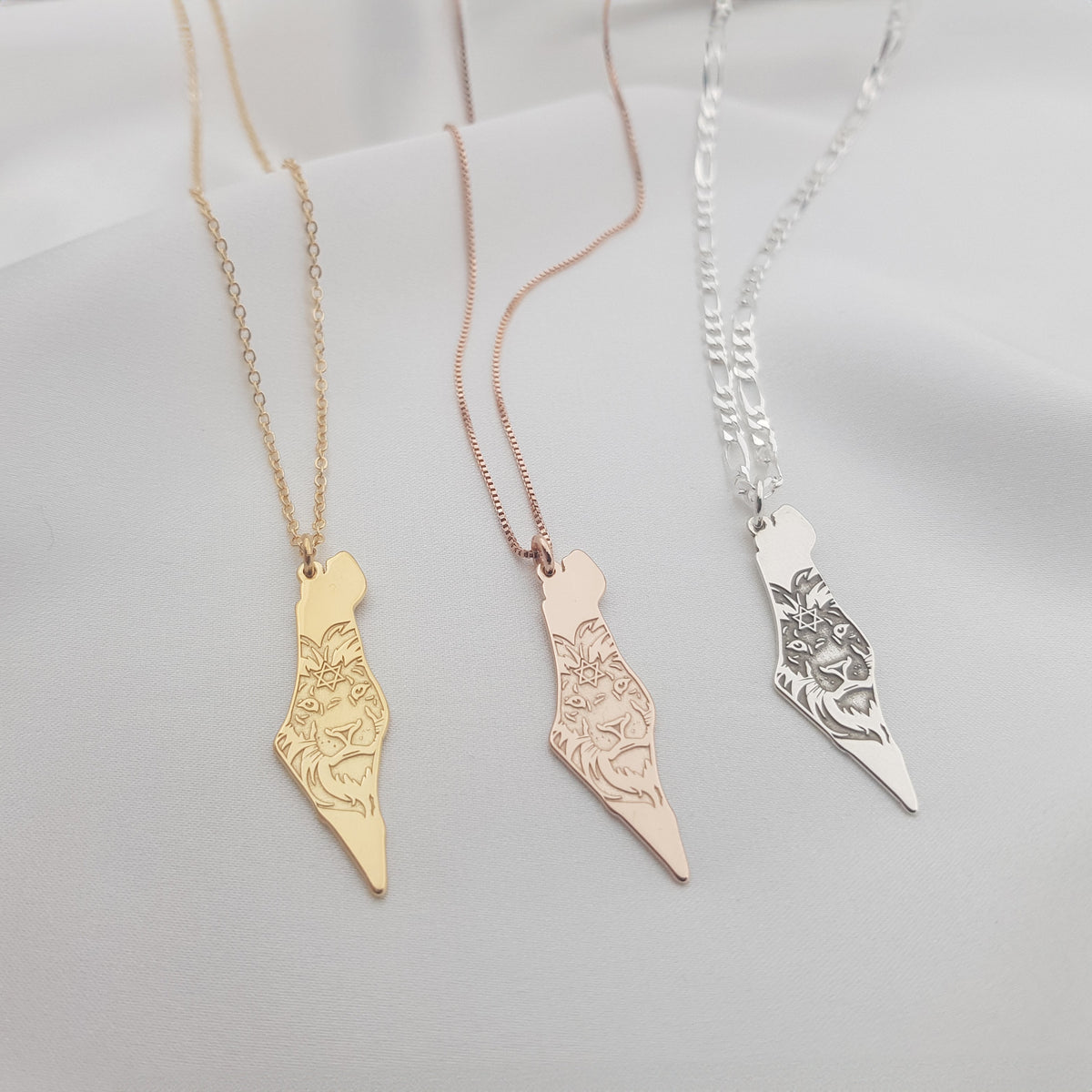 Israel Map Lion Star of David Necklace