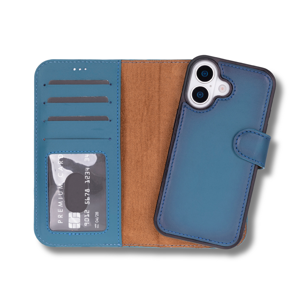 Leathere iPhone 17 Wallet Case – Blue - New York