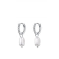 Baroque Pearl Hoop Earrings in Sterling Silver with Sparkling Accents