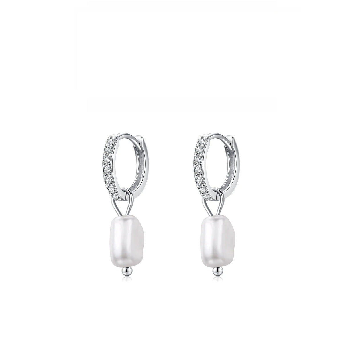 Baroque Pearl Hoop Earrings in Sterling Silver with Sparkling Accents