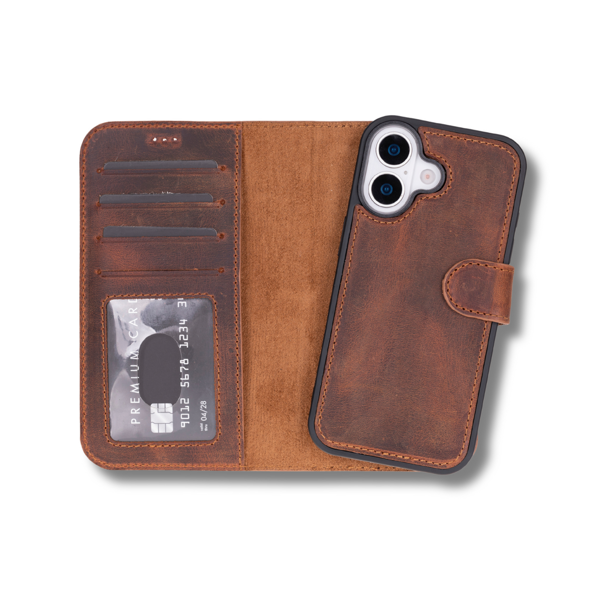 Leathere iPhone 17 Wallet Case – Brown - New York
