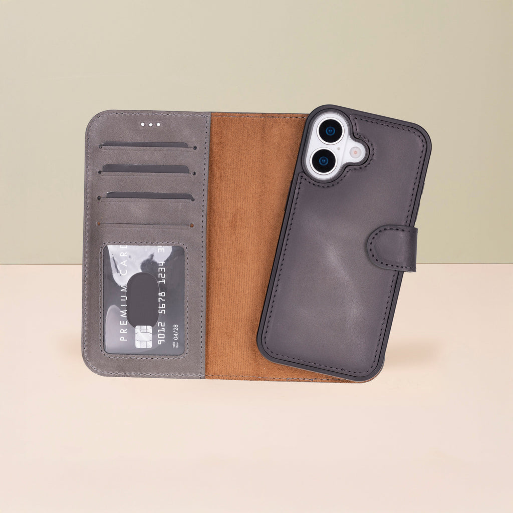 Leathere iPhone 17 Wallet Case – Gray - New York