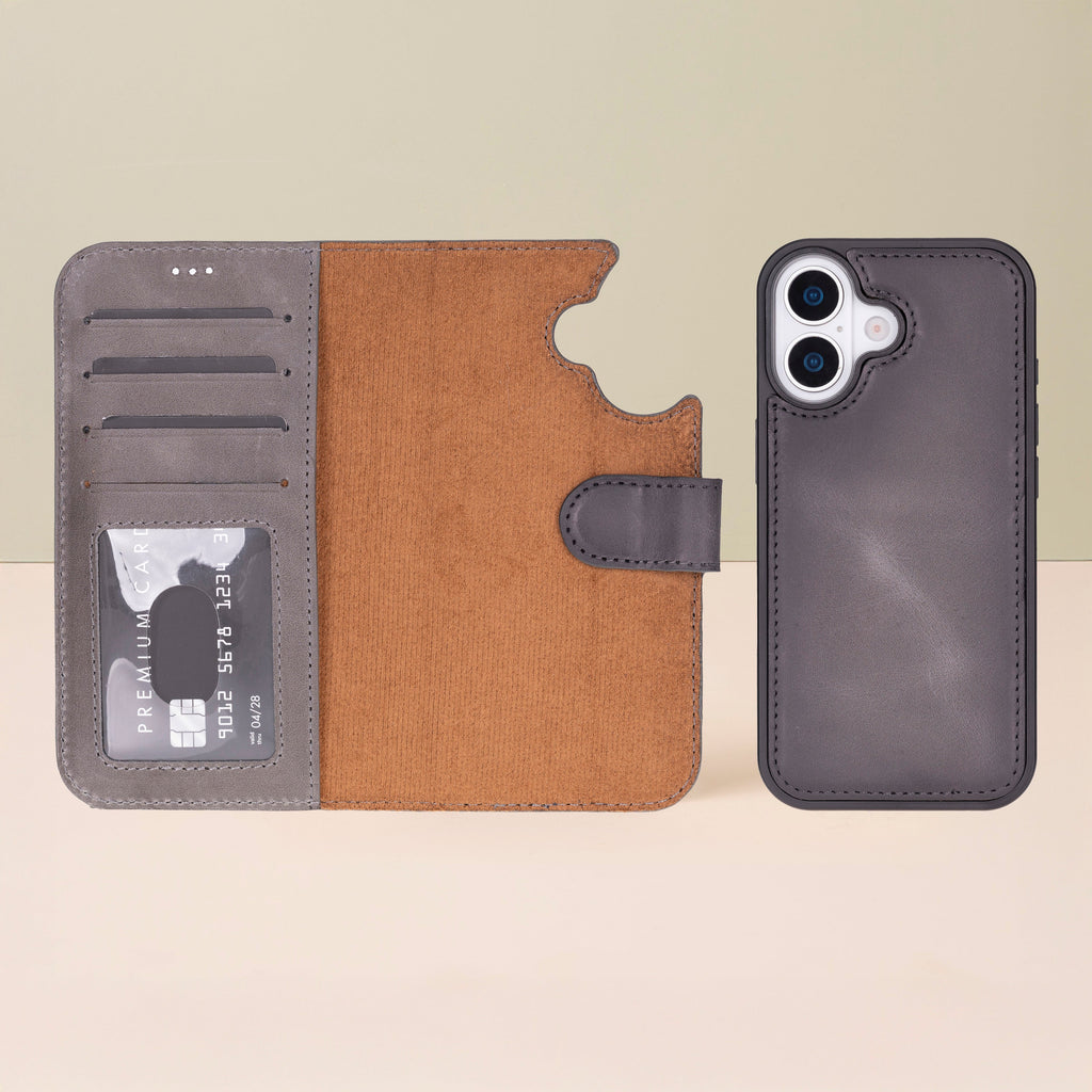 Leathere iPhone 17 Wallet Case – Gray - New York