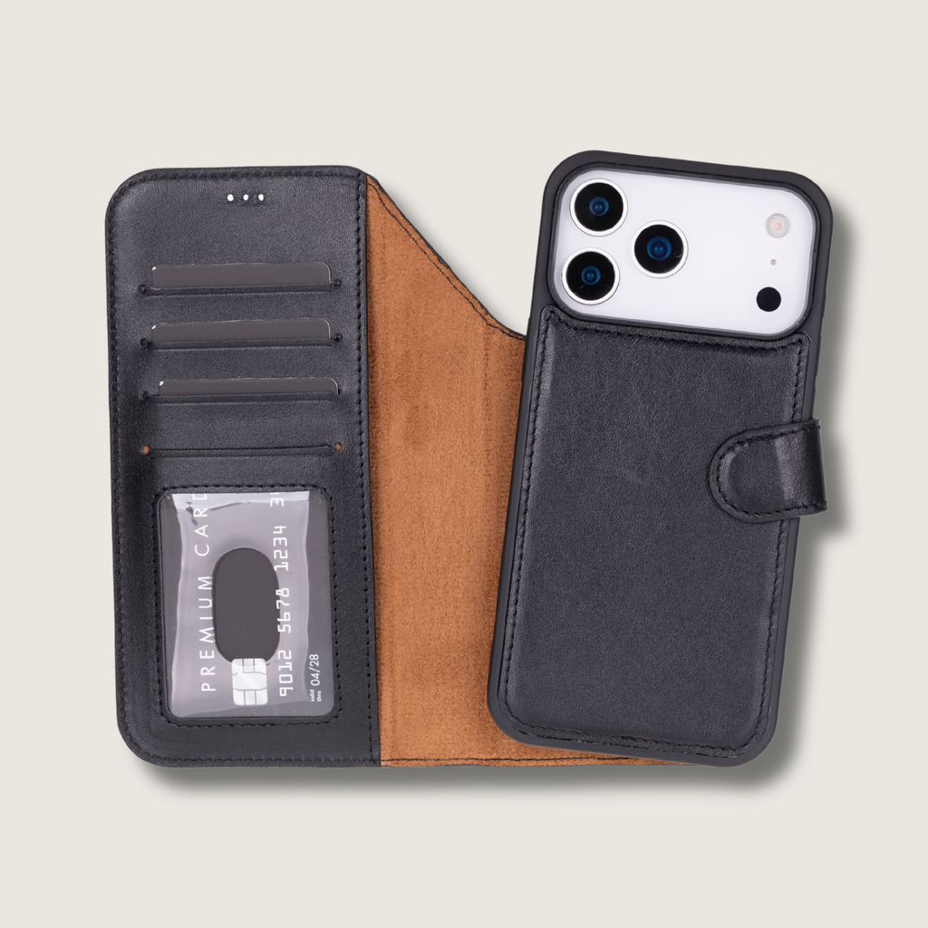 Leather iPhone 17 Pro Max Wallet Case – Black - Austin