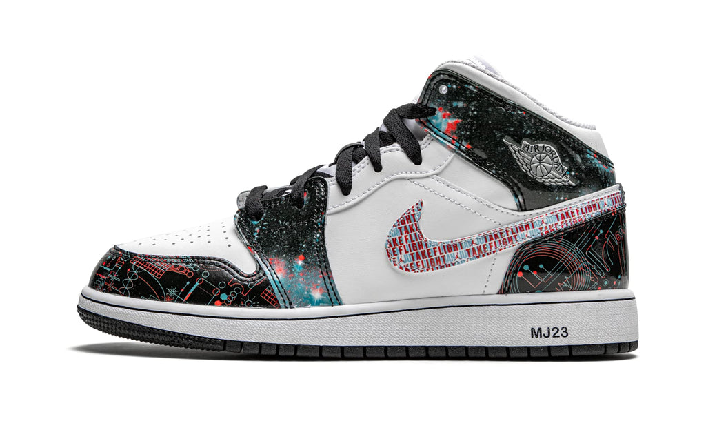 Nike Youth Air Jordan 1 Mid Se GS White/Bright Crimson-blue Hero 4 Big Kid