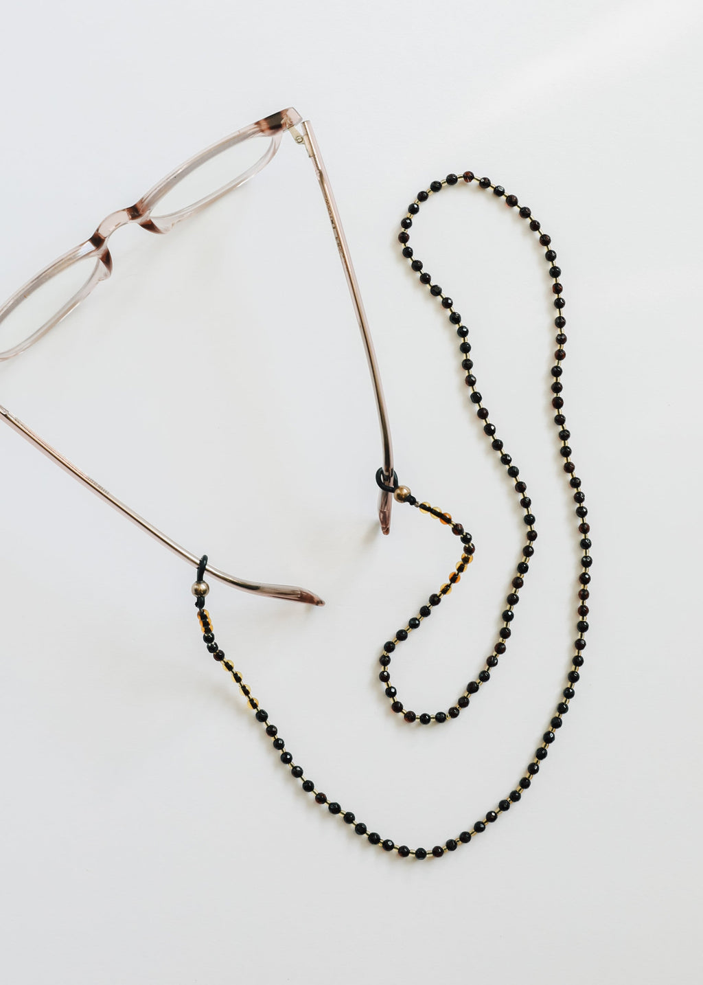 Baltic Sea Amber + Gemstone || Beaded Eyeglass Necklace - Natural Black