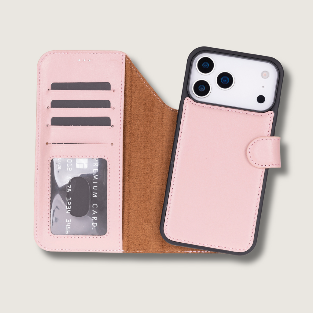 Leather iPhone 17 Pro Max Wallet Case – Pink - Austin