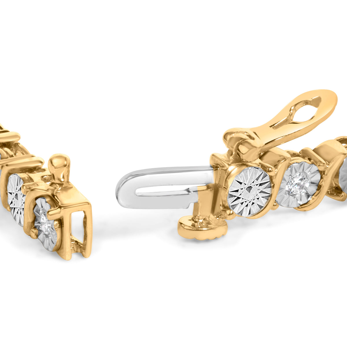 10K Yellow Gold Plated .925 Sterling Silver 1/2 Cttw Lab Grown Diamond Miracle Plate Tennis Bracelet