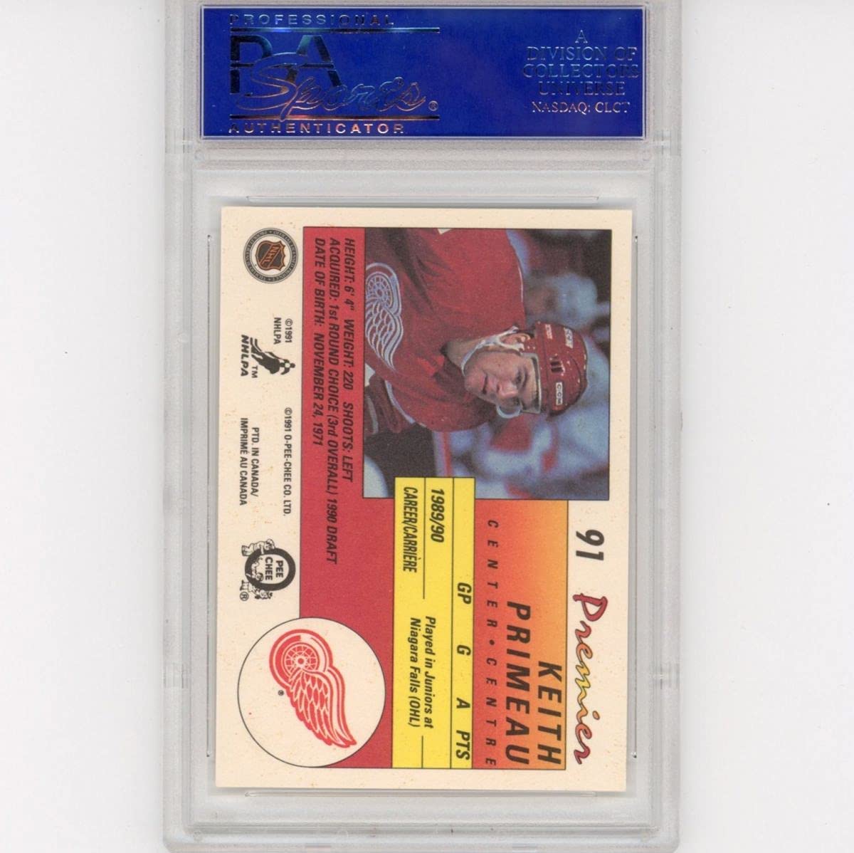 Graded 1990-91 O-Pee-Chee OPC Premier Keith Primeau #91 Rookie RC Hockey Card PSA 10 Gem Mint