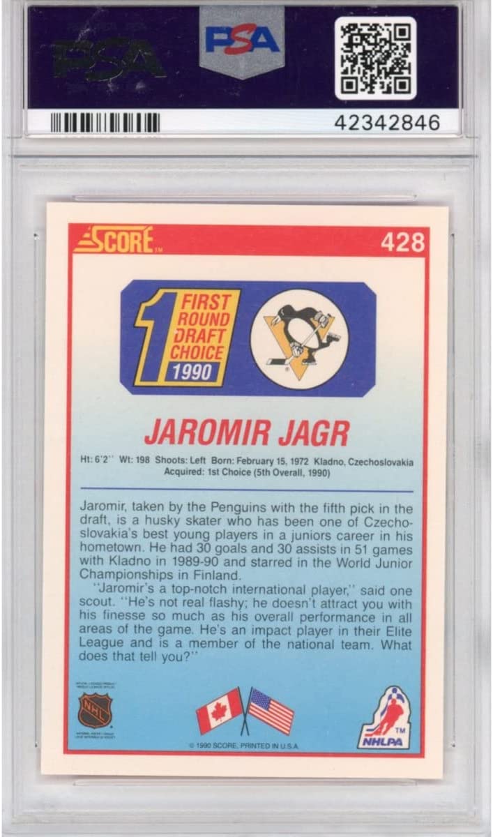 Graded 1990-91 Score Jaromir Jagr #428 Rookie RC Hockey Card PSA 10 Gem Mint