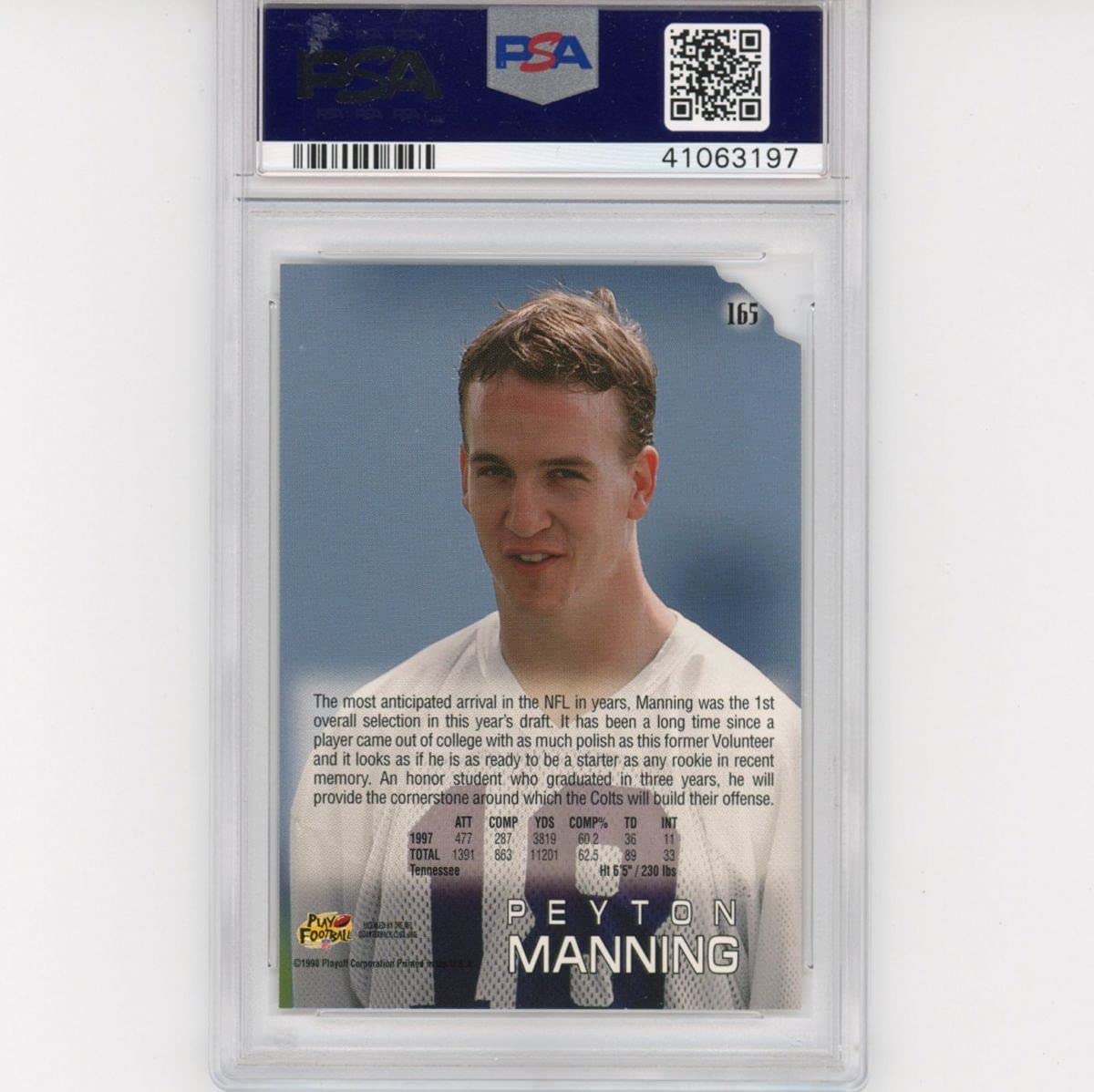 Graded 1998 Playoff Absolute Peyton Manning #165 Retail Red Rookie RC Football Card PSA 10 Gem Mint