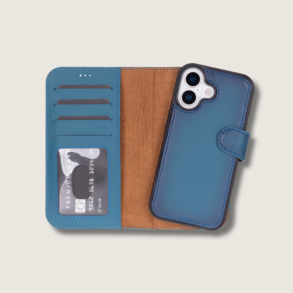 Leathere iPhone 17 Wallet Case – Blue - New York