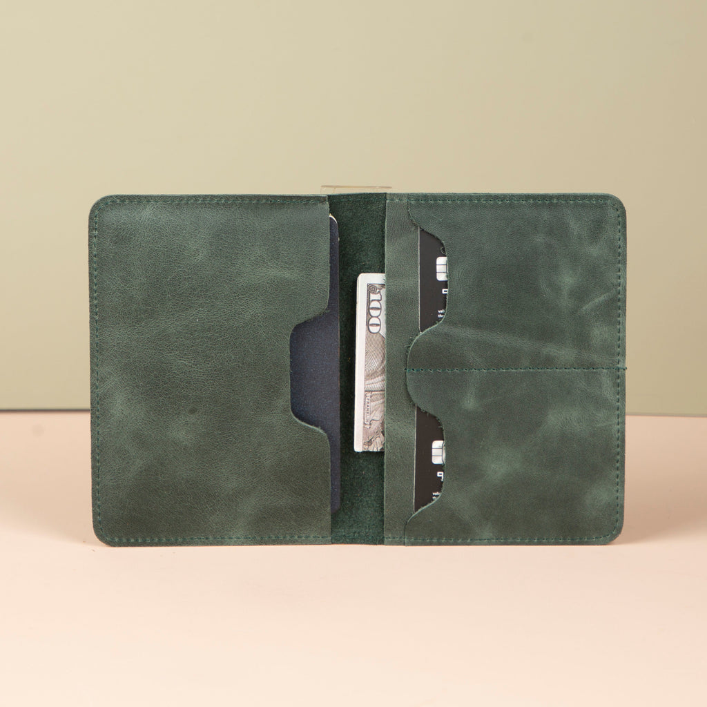 Leather Passport Holder - Dark Green - Milan