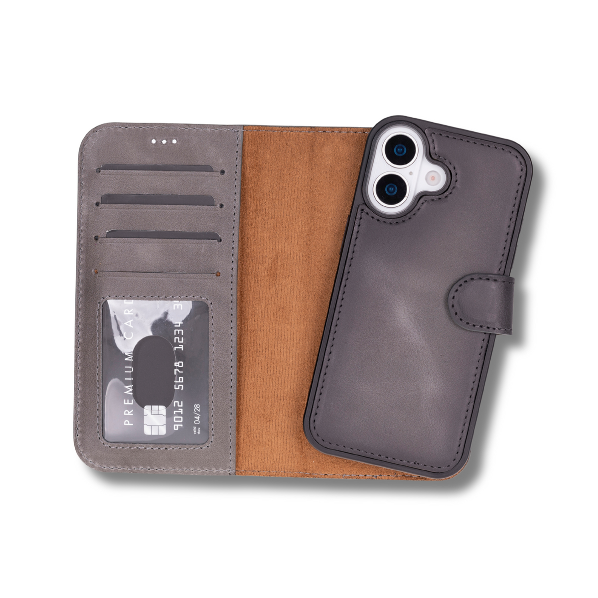 Leathere iPhone 17 Wallet Case – Gray - New York