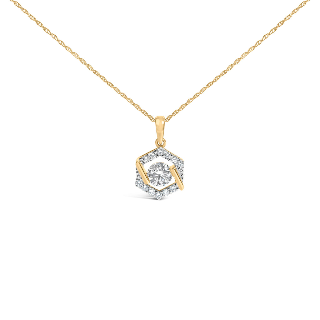 10K Yellow Gold Plated .925 Sterling Silver 1.0 Cttw Lab Grown Diamond Hexagon Halo Pendant Necklace