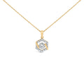 10K Yellow Gold Plated .925 Sterling Silver 1.0 Cttw Lab Grown Diamond Hexagon Halo Pendant Necklace