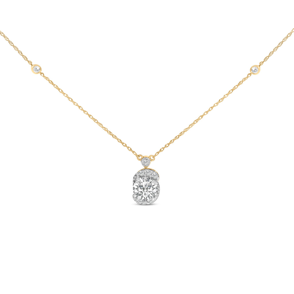 10K Yellow Gold Plated .925 Sterling Silver 1 1/2 Cttw Lab Grown Diamond Galaxy Halo Pendant Necklace