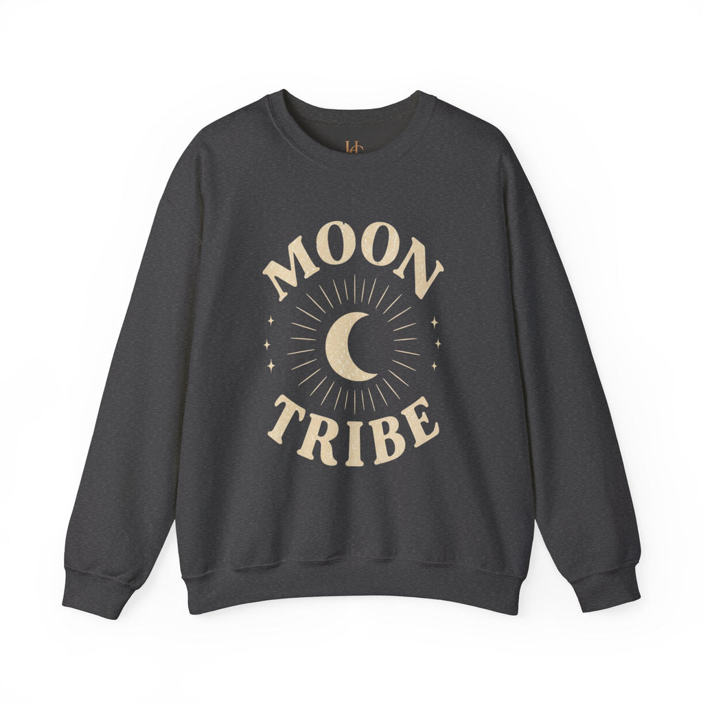 Moon Tribe Crewneck Sweatshirt — Celestial Moon Graphic Pullover - Jewel Tones