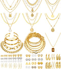 Jewelry 68 Pcs Gold Jewelry Set for Women with 7 Necklace, 17 Bracelet, 5 Hoop Earrings, 15 Stud Earrings, 24 Knuckle Rings for Women Jewelry Set for Women Gift