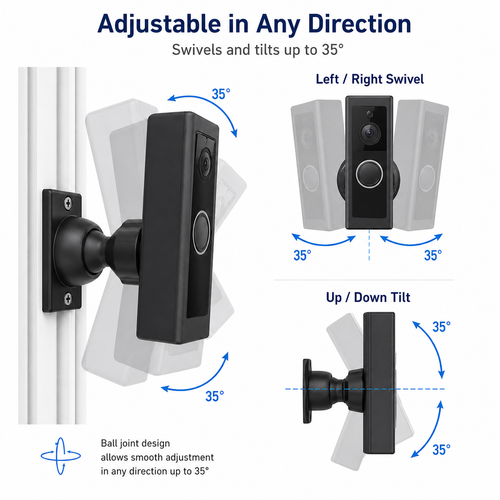 0-35° Adjustable Swivel Mount for Wyze Video Doorbell v2 (2023) | 2K Wired | Two-Axis Tilt & Swivel