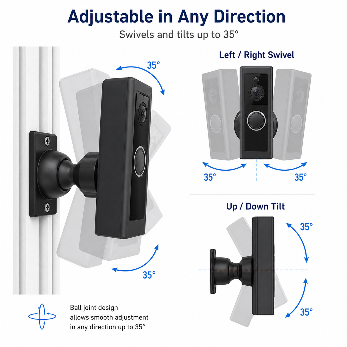 0-35° Adjustable Swivel Mount for Wyze Battery Video Doorbell (2025) | 1536p HD+ Battery | Two-Axis Tilt & Swivel