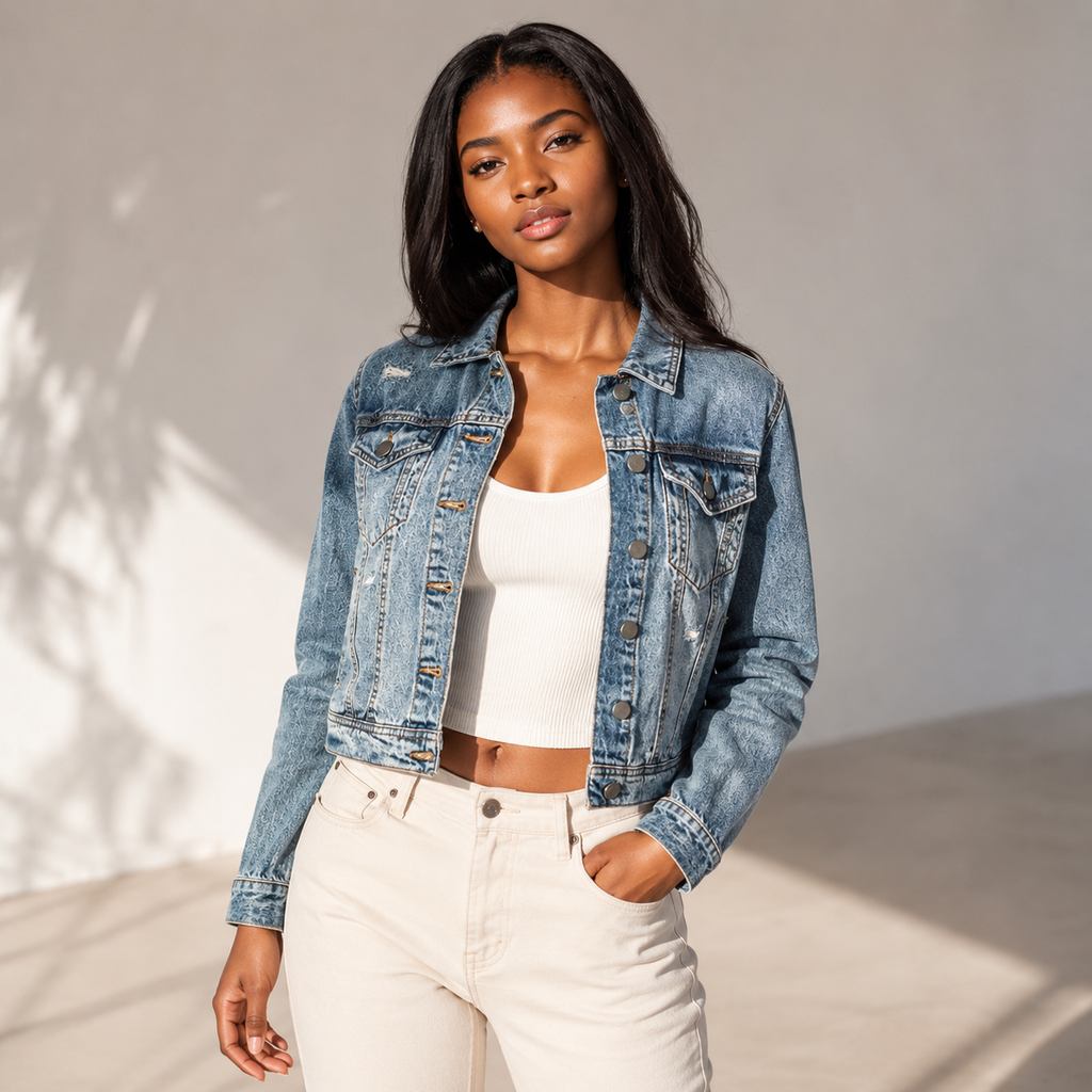 Light Blue Distressed Cropped Denim Jacket