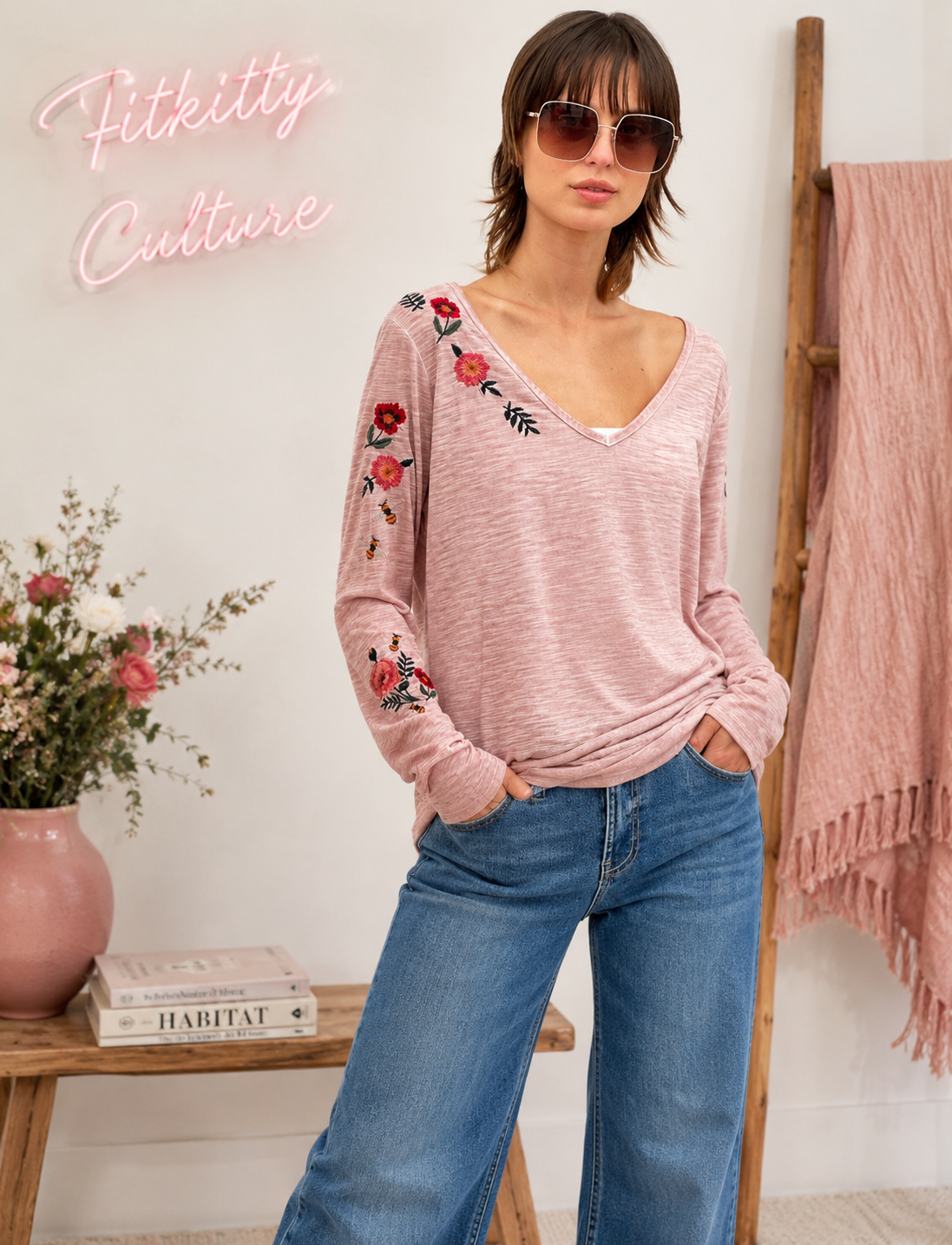 You Deserve Flowers Embroidered Long Sleeve Tee