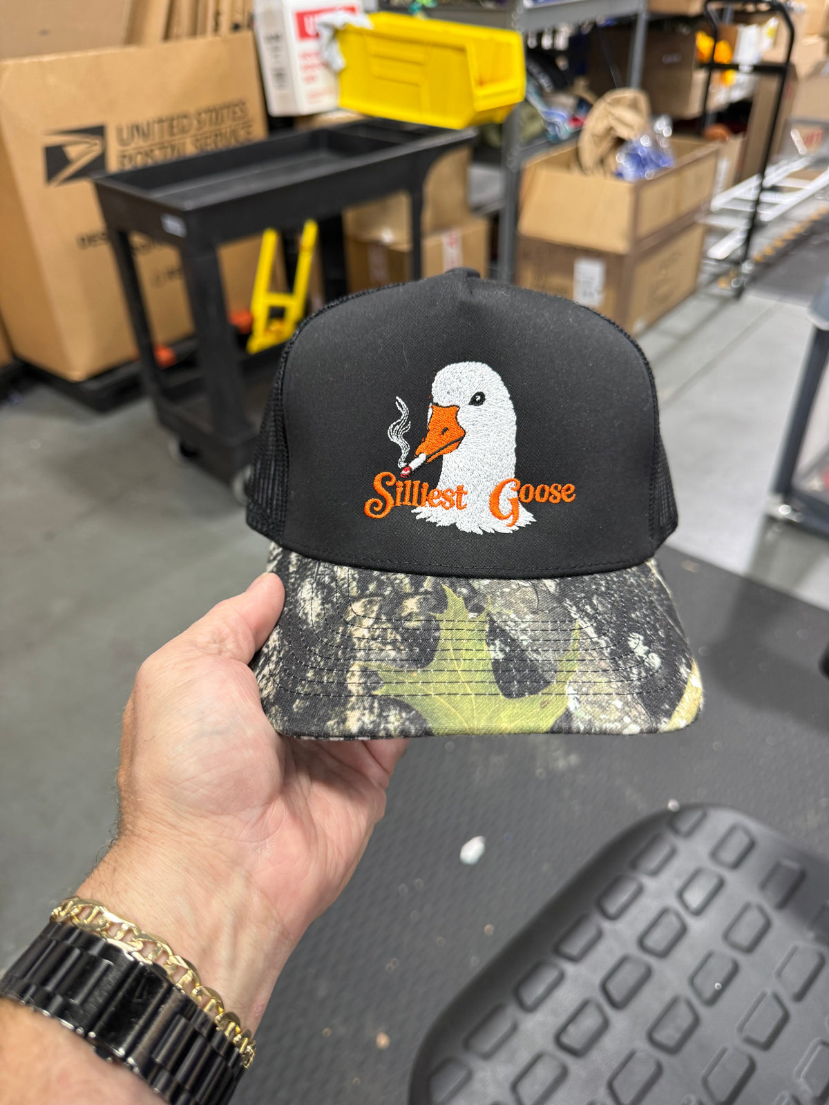 Custom order Smoking goose on a camo hat ￼