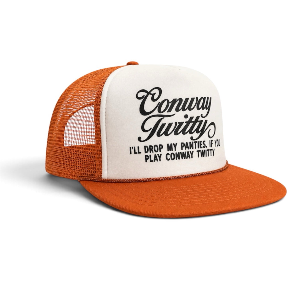 Conway Twitty Drop My Panties Mesh Trucker Hat Flat Brim Foam