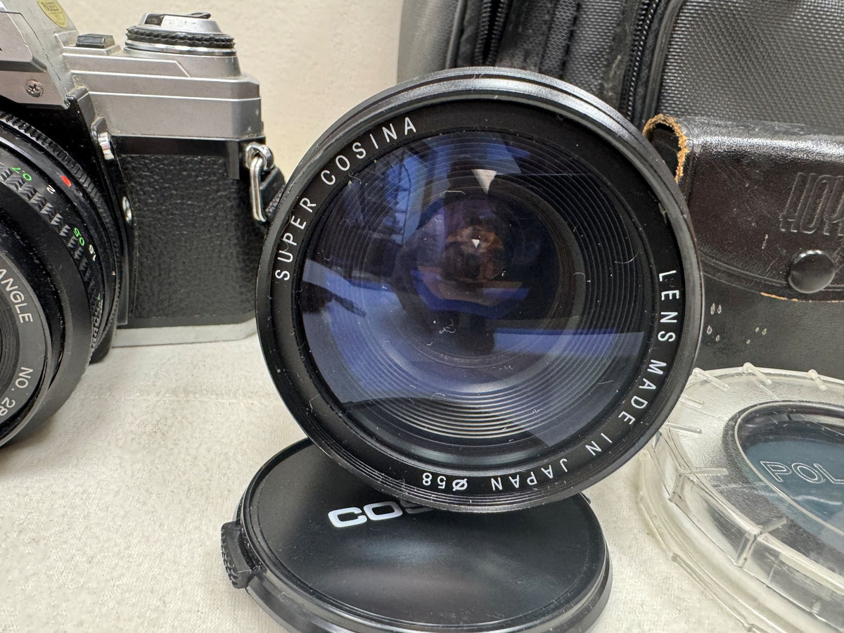 Minolta X-370 Film Camera + Lenses, Polarizer, Carry Case