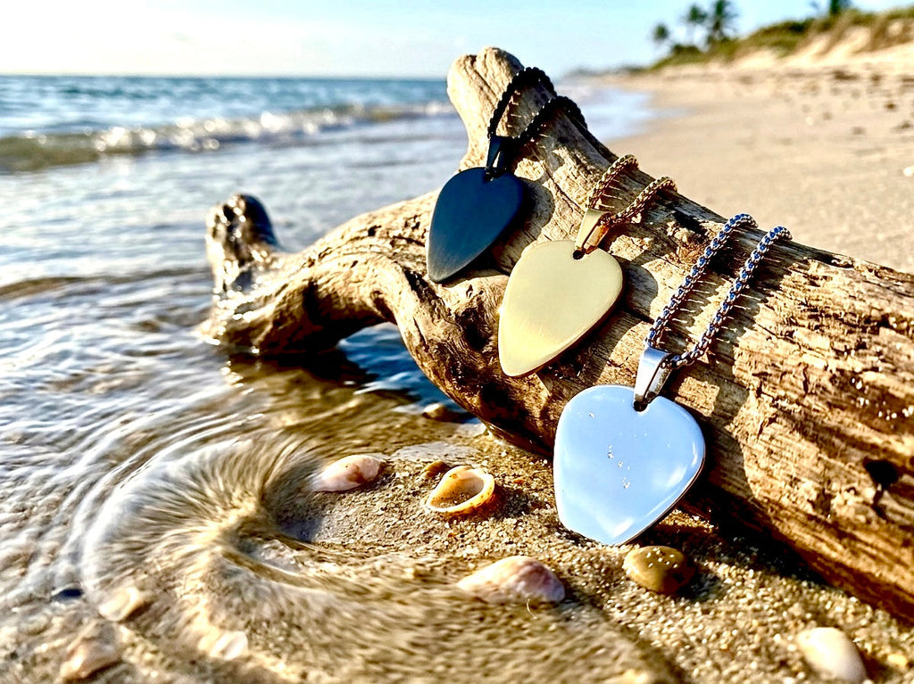 Guitar Pick Necklace Black Silver Waterproof Hypoallergenic Stainless Steel Pendant Heavy Chain Mens and Boys Jewelry jewellery