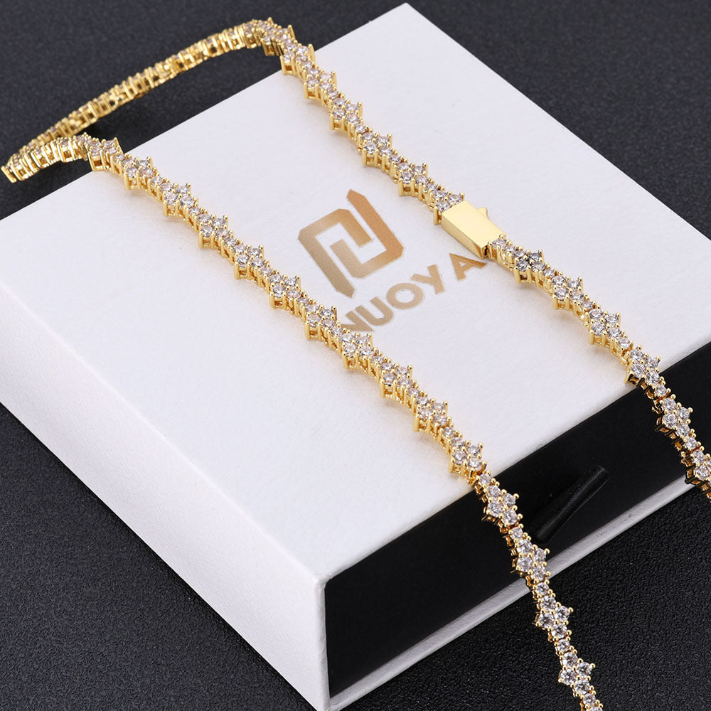 Tennis Chain Necklace and Bracelet Set with Cubic Zirconia in Gold or White Gold