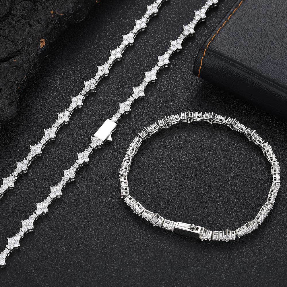 Geometric Tennis Chain Bracelet with Zirconia Stones in Gold or White Gold | Cubic Zirconia