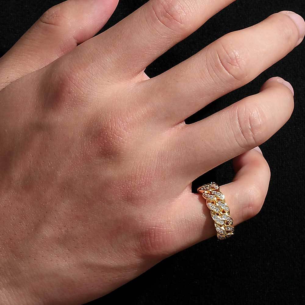8mm Cuban Link Ring with Cubic Zirconia Stones in Gold or White Gold