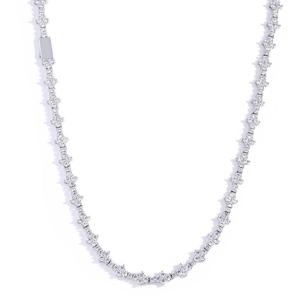 Tennis Chain Necklace and Bracelet Set with Cubic Zirconia in Gold or White Gold
