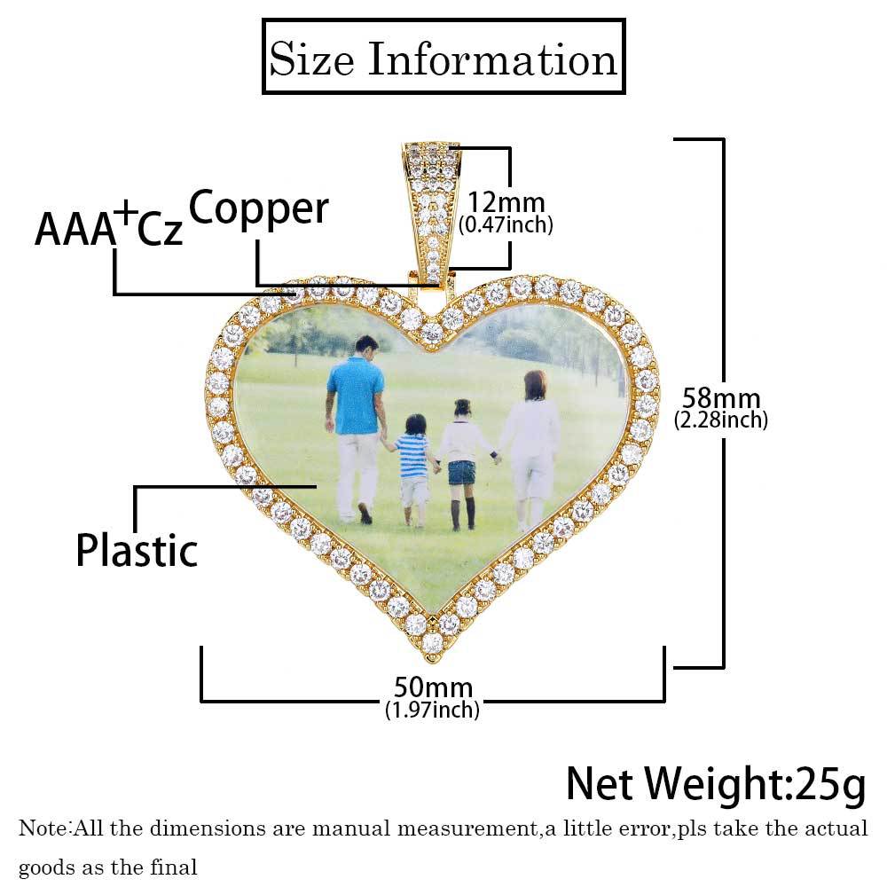 Heart-Shaped Photo Pendant Necklace with Cubic Zirconia Accents in Gold or White Gold